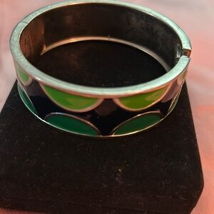 Green and Navy enameled Cuff Bracelet on Silver.magnetic Closure